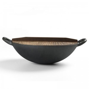 Cast iron pre-seasoned wok with big size